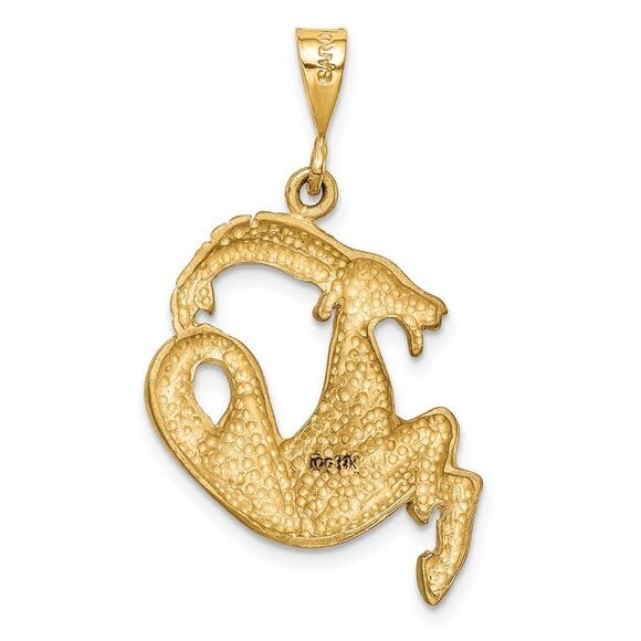 14k Yellow Gold Large Capricorn the Goat Zodiac Pendant - Picture 3 of 5